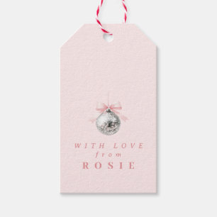 Étiquettes-cadeau Coquette personnalisée Disco Ball rose ruban