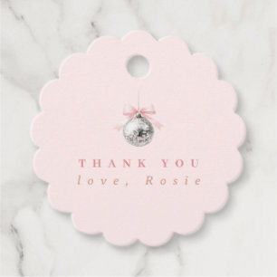Étiquettes Cadeau Coquette personnalisée Disco Ball rose ruban