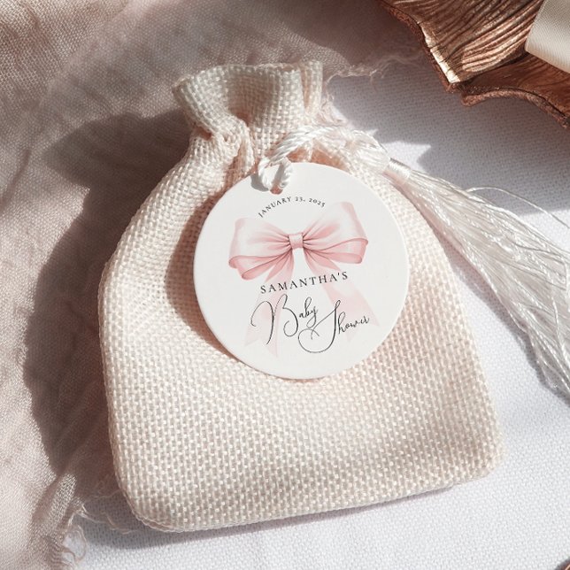 Étiquettes Cadeau Coquette Pink Bow Baby Douche (Créateur téléchargé)