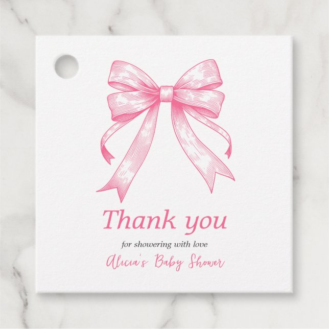 Étiquettes Cadeau Coquette Pink Bow Retro Baby shower fille (Devant)