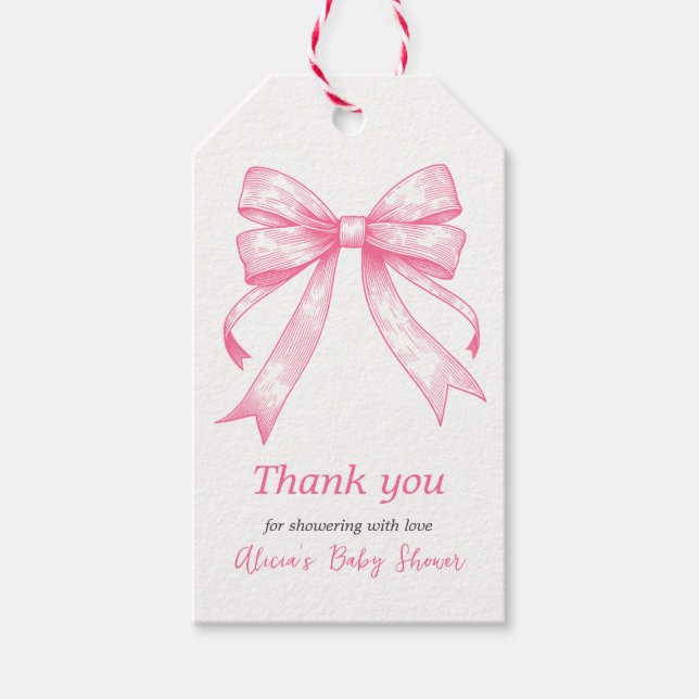 Étiquettes-cadeau Coquette Pink Bow Retro Baby shower fille (Devant)