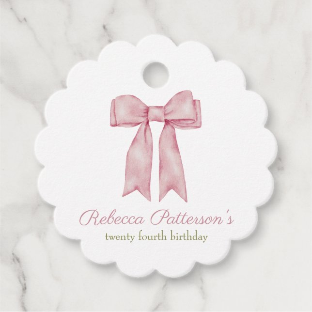 Étiquettes Cadeau Coquette Rose Aquarelle Bow Fête Anniversaire (Devant)
