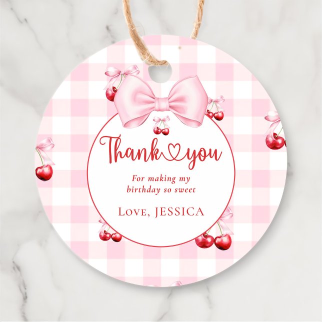 Étiquettes Cadeau Coquette rose Bow Cerise Anniversaire Merci de fêt (Créateur téléchargé)