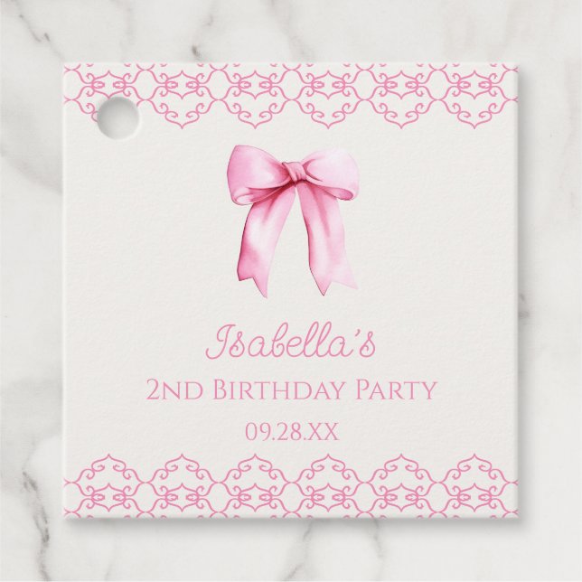 Étiquettes Cadeau Coquette rose Bow fête d'anniversaire (Devant)