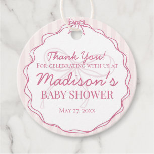Étiquettes Cadeau Coquette Rose Bow Pastel Baby shower rayé