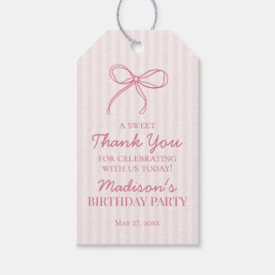 Étiquettes-cadeau Coquette Rose Bow Pastel rayé Anniversaire Favoris