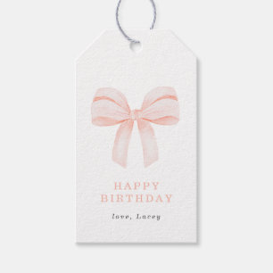 Étiquettes-cadeau Coquette rose pâle simple Bow Joyeux anniversaire