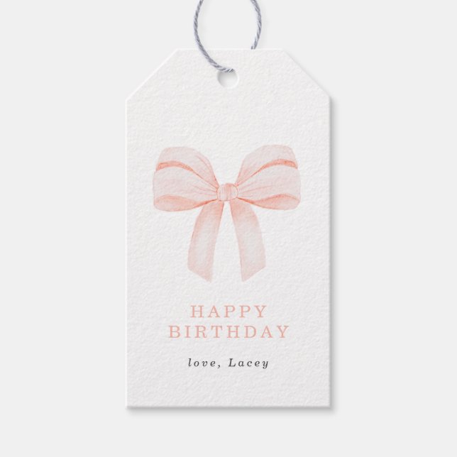 Étiquettes-cadeau Coquette rose pâle simple Bow Joyeux anniversaire (Devant)