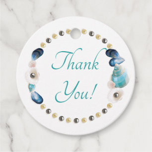 Étiquettes Cadeau Coquillages turquoises et perles Parti Quinceanera