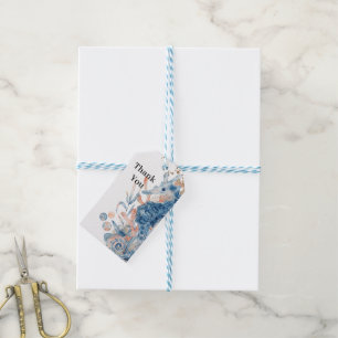 Étiquettes-cadeau Coquille d'hippocampe sous la mer Bleu Anniversair
