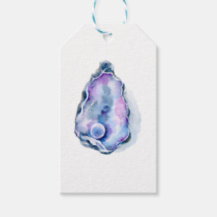 Étiquettes-cadeau Coquille d'huître d'aquarelle avec la perle