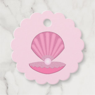 Étiquettes Cadeau Coquille d'huîtres pour fille rose et Baby shower 