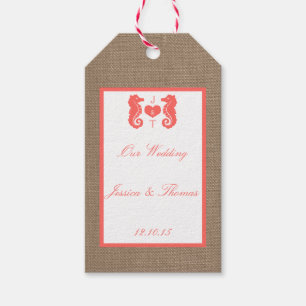 Étiquettes-cadeau Coral Seahorse Burlap Beach Wedding Collection