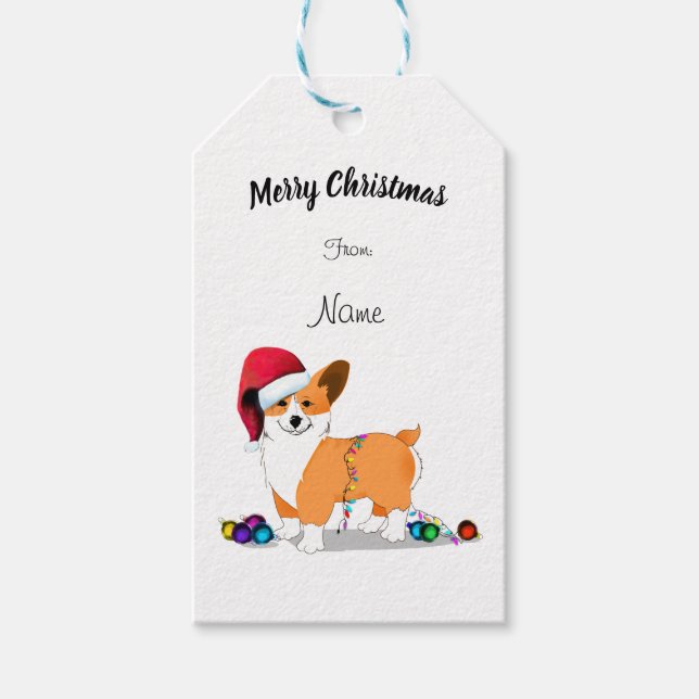 Étiquettes-cadeau Corgi Chien de Noël mignon (Devant)