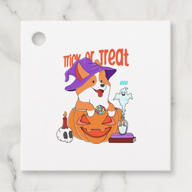 Étiquettes Cadeau Corgi Halloween (Devant)