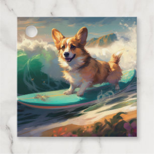 Étiquettes Cadeau Corgi Plage Surf Peinture