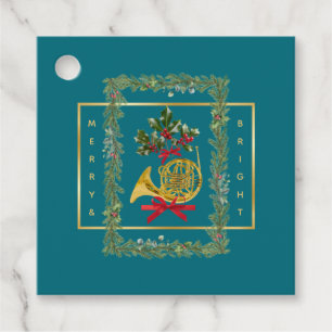 Étiquettes Cadeau Corne française de Noël élégante sarcelle