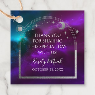 Étiquettes Cadeau Cosmologique violet Turquoise argent Mariage de lu
