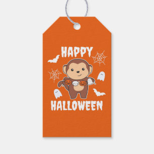 Étiquettes-cadeau Costume de chauve-souris Citrouille pour l'Hallowe