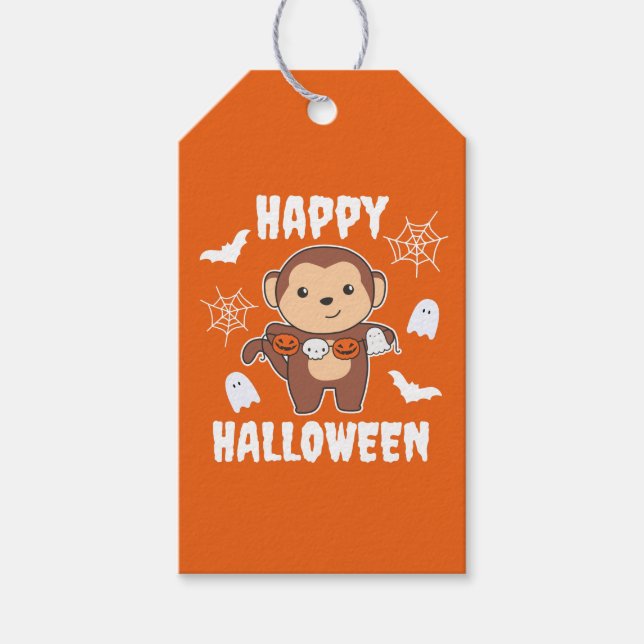 Étiquettes-cadeau Costume de chauve-souris Citrouille pour l'Hallowe (Devant)