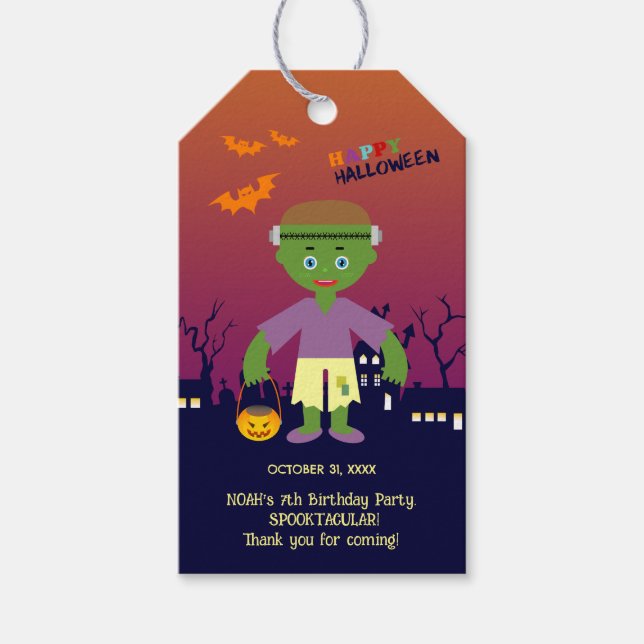 Étiquettes-cadeau Costume d'Halloween garçon fête d'anniversaire (Devant)