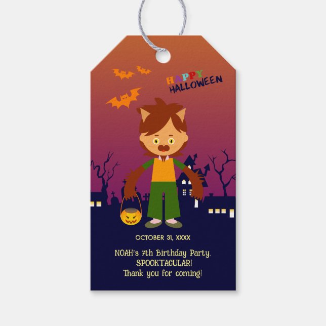 Étiquettes-cadeau Costume d'Halloween garçon fête d'anniversaire (Devant)