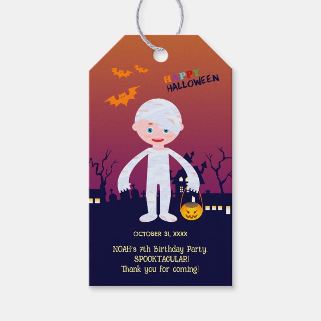 Étiquettes-cadeau Costume d'Halloween garçon fête d'anniversaire (Devant)