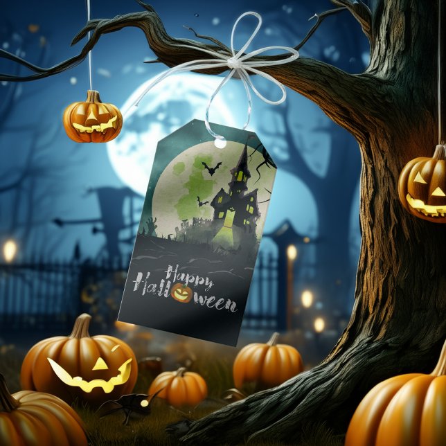 Étiquettes-cadeau Costume Maison Hantée éffrayante nuit Ciel Hallowe (Créateur téléchargé)