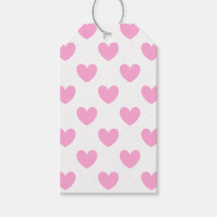 Étiquettes-cadeau Coton Candy Pink coeurs sur blanc