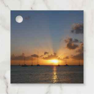 Étiquettes Cadeau Coucher de soleil avec voiliers Paysage tropical P