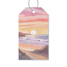 Coucher de soleil rose sur la mer | Peinture aquar