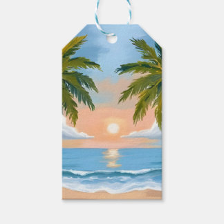 Étiquettes-cadeau Coucher de soleil sous les palmiers | Mariage trop