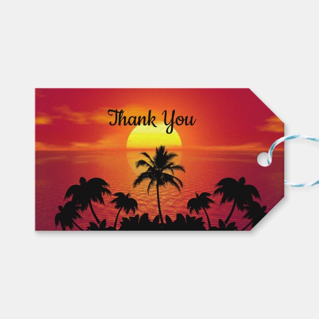 Étiquettes-cadeau Coucher de soleil tropical (Devant (Horizontal))