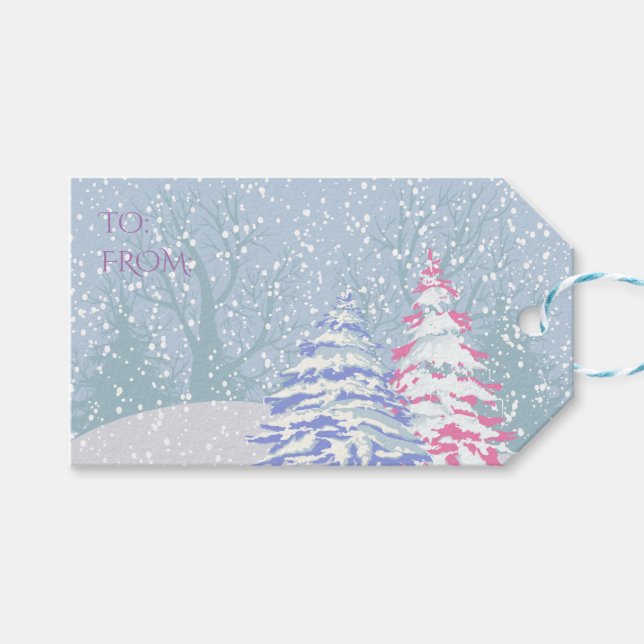 Étiquettes-cadeau COULEUR DE CHANGEMENT D'Arbre À Neige (Devant (Horizontal))