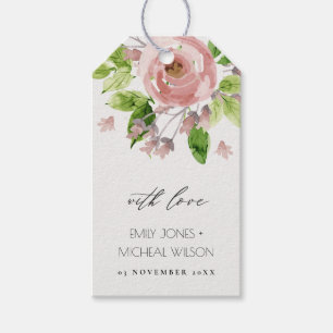 ÉTIQUETTES-CADEAU COULEUR D'EAU ROSE DOUX ROSE MONOGRAPHIQUE FLORALE