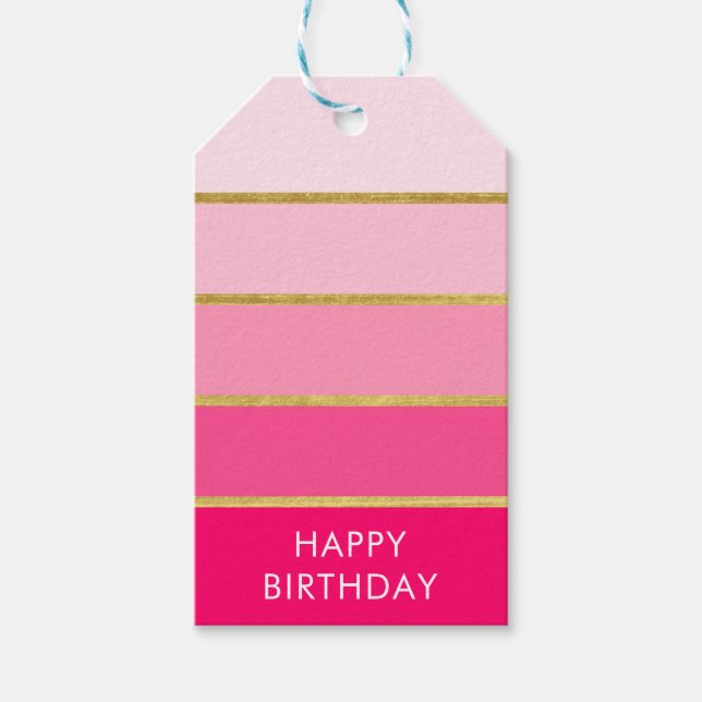 Étiquettes-cadeau Couleur rose chaude bloc Joyeux anniversaire (Devant)