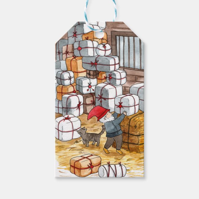 Étiquettes-cadeau Couleur traditionnelle suédoise Tomten Noël (Devant)
