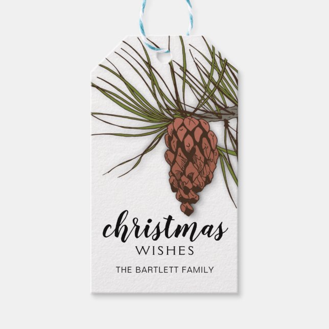 Étiquettes-cadeau Country Rustic Pinecone Personnalisé (Devant)