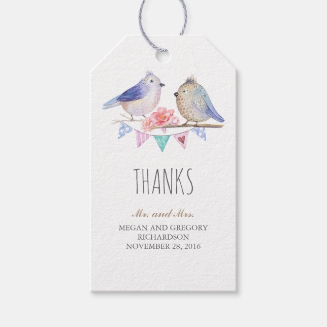 Étiquettes-cadeau couple d'oiseaux bois mignon (Devant)