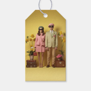 Étiquettes-cadeau Couple rétro en jaune