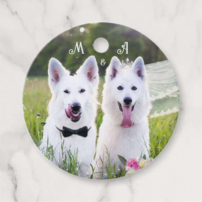 Étiquettes Cadeau Couple romantique de chiens qui se marient (Devant)