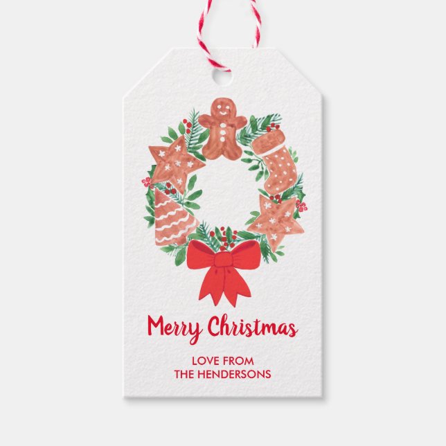 Étiquettes-cadeau Couronne de biscuits de Noël personnalisée (Devant)