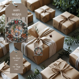 Étiquettes-cadeau Couronne de ferme personnalisable Noël de famille