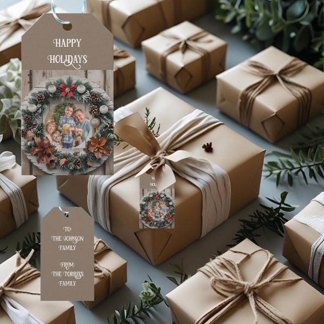 Étiquettes-cadeau Couronne de ferme personnalisable Noël de famille (Créateur téléchargé)