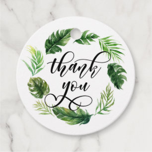 Étiquettes Cadeau Couronne de feuilles tropicales à l'aquarelle Merc