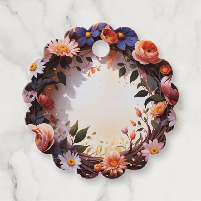 Étiquettes Cadeau Couronne de fleurs (Devant)