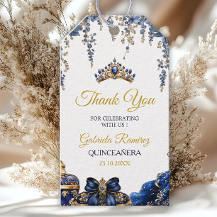 Étiquettes-cadeau Couronne de Fleurs de Tiara Bleu Royal Quinceañera