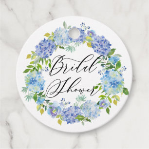 Étiquettes Cadeau Couronne de fleurs d'hortensia bleu à l'aquarelle