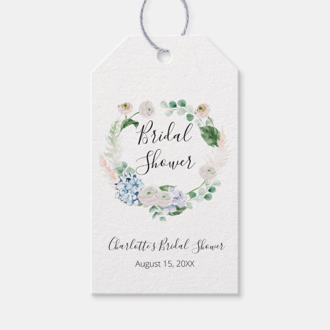 Étiquettes-cadeau Couronne de fleurs hydrangeas aquarelle pour la fê (Devant)