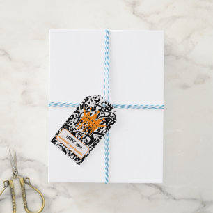 Étiquettes-cadeau Couronne de graffiti noir orange Merci Anniversair